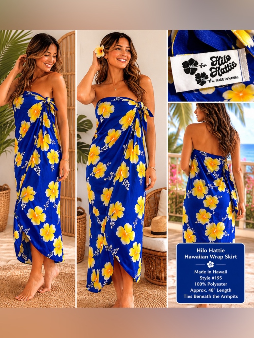 Hilo Hattie Hawaiian Hibiscus Wrap Dress / Pareo Cover-Up Made in Hawaii Sarong